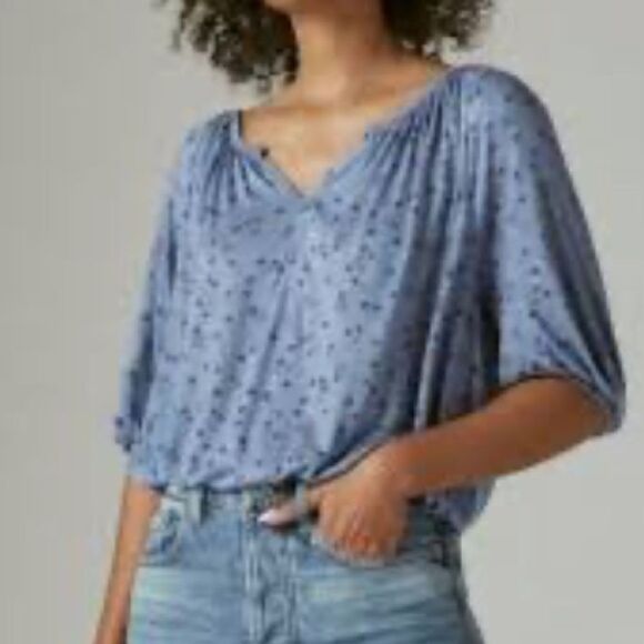 Lucky Brand Blue Peasant Top Size L - Picture 1 of 7